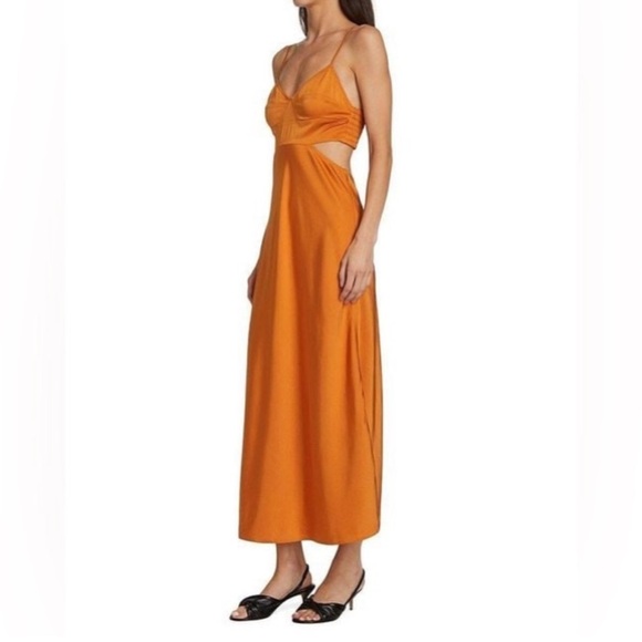 A.L.C. Blakely Cut Out Midi Dress in Rust Orange Size 10 Satin Flaw - Picture 9 of 14